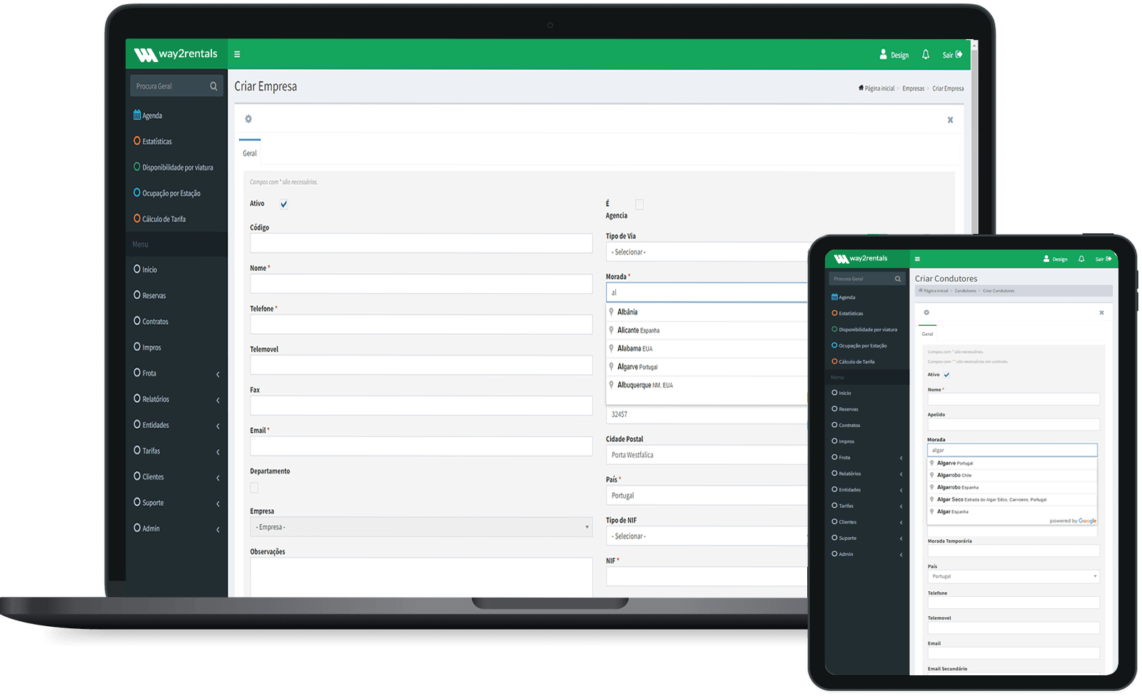 Way2Rentals dashboard for managing rentals, bookings and vehicles